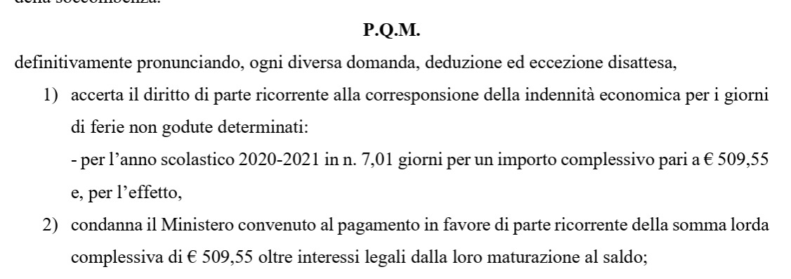 Sentenza ferie non godute